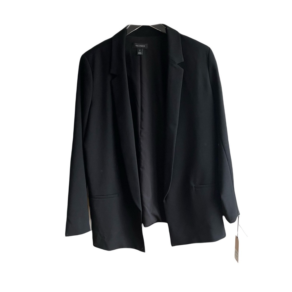 Halogen Black Blazer Size XL Office Jacket Relaxed Open Front Pockets Academia